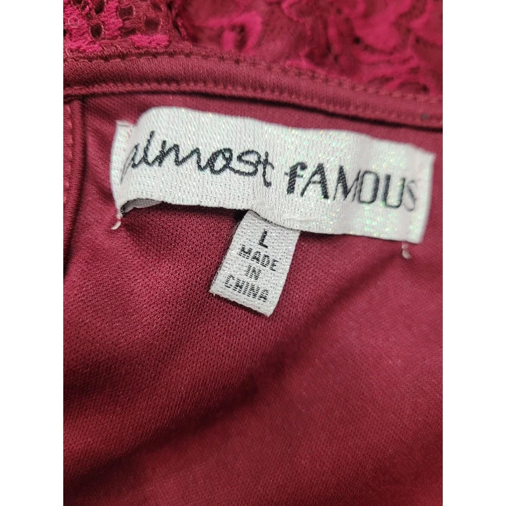 Almost Famous Lace Fit & Flare Dress youth juniors Large Burgundy Cutout Keyhole